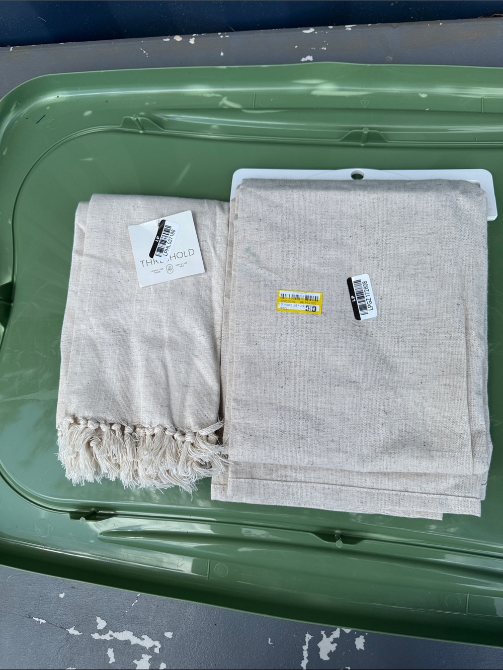 Threshold Neutral Fringe Cotton Throw and Matching Linen Set - Natural
